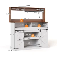 Kaffeebar-Sideboard, im Landhausstil mit Schiebetüren, Sideboard mit Stauraum, 120 x 40 x 130 cm, Weiß+Naturfarbe(m-3)