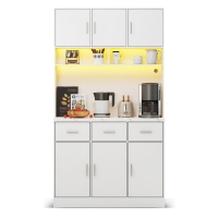 Multifunctioneel keukenbuffet met veel opbergruimte, verstelbare legplanken, 3 stille lades en 6 deuren, kleur LED-verlichting, 100×40×180 cm, wit
