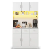 Multifunktionales Küchenbuffet, 3 leise Schubladen und 6 Schranktüren, 100 x 40 x 180 cm, Weiß(m-1)