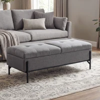 HOMCOM Baú de Assento em Linho Banco de Cama com 2 Compartimentos Tampas Articuladas e Acolchoamento Extra Espesso 117x50x44 cm(m-4)