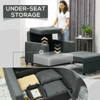 HOMCOM Poltrona Letto in Tessuto Effetto Velluto Grigio con 2 Cuscini e Spazio Contenitore, 100x98x88 cm(m-6)