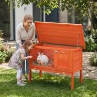 PawHut Konijnenhok Verhoogd Houten Konijnenhok met Opklapbaar Bitumendak en Uitschuifbare Lade 90x45x65 cm Oranje(m-2)