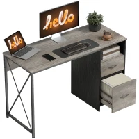 HOMCOM Mesa de Ordenador 120x50 cm Escritorio de Ordenador Industrial con Compartimento y 2 Cajones para Oficina Gris Claro(m-9)