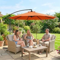 Outsunny 3 m Cantilever Parasol with Cross Base, Offset Outdoor Umbrella with Crank Handle, Hanging Sun Shade, Orange(m-2)