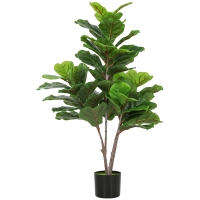 HOMCOM Decorative Artificial Plant, 110cm Faux Fiddle-Leaf Fig with Plastic Pot and Flocking, Indoor Fake Plant for Home or Office Decor, Green
