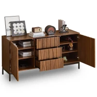Sideboard mit 3 Schubladen, Mid Century Modern Dekorativer Schrank für Küche, Wohnzimmer, 150 x 40 x 80 cm, Braun(m-8)