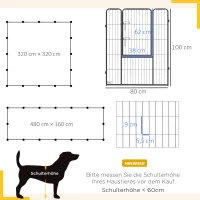 PawHut Welpenauslauf, modulares Design, 16 Elemente, 2 Türen, wetterfest, Stahl, 3,2 x 3,2 x 1 m, grau(m-3)