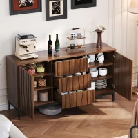Sideboard mit 3 Schubladen, Mid Century Modern Dekorativer Schrank für Küche, Wohnzimmer, 150 x 40 x 80 cm, Braun(m-2)