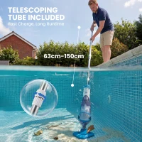 Outsunny Odkurzacz basenowy, bezprzewodowy, z regulowanym drążkiem 63-150 cm i szczotkami, do małych basenów, jacuzzi i stawów(m-6)