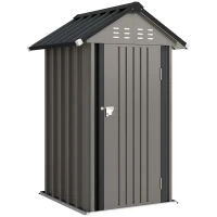 Outsunny Metall Gerätehaus 1,17 m², Geräteschuppen mit Satteldach Lüftung Schloss Handschuhen, 122 x 121 x 192 cm(m-1)