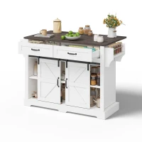 Kücheninsel mit klappbarer Arbeitsplatte, Küchenschrank mit 2 Schiebetüren und 2 Schubladen, 120 x 45/70 x 91 cm, Braun+Weiß(m-12)