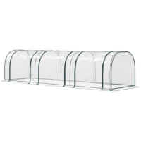 Outsunny PVC Tunnel Greenhouse - Plant Grow House with Steel Frame for Garden Backyard, Zipper Doors, 350Lx100Wx80H cm, Transparent(m-22)