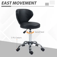 HOMCOM Rolling stool massage stool - 360° swivel work stool - seat adjustable 49-64H cm, ergonomic backrest - chrome metal black synthetic upholstery(m-13)