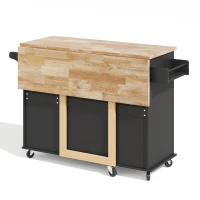 Große mobile Kücheninsel, klappbares Design, multifunktionaler Schrank mit 3 Schubladen, Handtuchhalter, 137 x 43/76 x 92 cm, Schwarz(m-11)