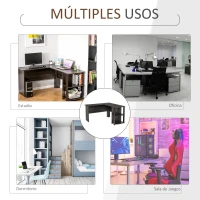 HOMCOM Mesa de Ordenador PC Escritorio para Oficina Hogar Tipo Esquinera Forma L con Estantes 136x130x72cm Madera(m-7)