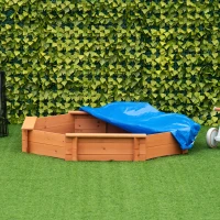 Outsunny Solid Wood Sandbox, Octagonal, 140x140x21.5cm, 4 Benches with Cover Tarp and Non-Woven Groundsheet, UV Protection, Easy to Install, Outdoor Play for Garden, Home, Beach, Orange(m-14)