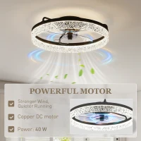 HOMCOM Deckenventilator mit Licht, dimmbarer LED-Deckenventilator mit Fernbedienung für Schlafzimmer und Wohnzimmer, Schwarz(m-6)