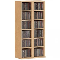HOMCOM Set of 2 CD Media Display Shelf Unit Tower Rack with Adjustable Shelves, Natural(m-10)
