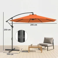 Outsunny 3 m Cantilever Parasol with Cross Base, Offset Outdoor Umbrella with Crank Handle, Hanging Sun Shade, Orange(m-3)