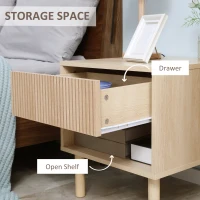 HOMCOM bedside table nightstand with drawers and cubbies, modern side table for bedroom, living room, dim. 47 x 47 x 50 cm, natural wood finish(m-5)