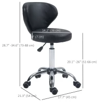 HOMCOM Rolling stool massage stool - 360° swivel work stool - seat adjustable 49-64H cm, ergonomic backrest - chrome metal black synthetic upholstery(m-10)