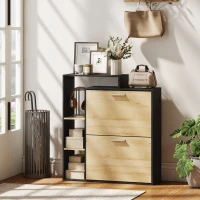 HOMCOM Meuble à chaussures 8 paires, armoire à chaussures étroite avec 2 tiroirs rabattables, 3 compartiments ouverts, noir(m-10)