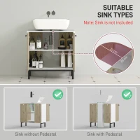 kleankin Modern under-sink cabinet metal base double door 60 x 30 x 60 cm - white and wood color(m-4)