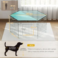 PawHut Parque de Juegos para Perros 6 Paneles 59x60 cm Plegables Empalme libre Valla Metálica para Mascotas con Puerta con Pestillo y Toldo Superior para Jardín Patio Exterior Plata(m-3)