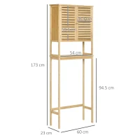kleankin Toilet Shelf Bathroom Cabinet Over-Toilet Unit with 2-Door Cupboard and Open Shelf 60 x 23 x 173 cm Bamboo(m-3)