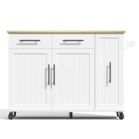 Mobile Kücheninsel mit ausklappbarer Arbeitsplatte, 3-stufigem ausziehbarem Schrank-Organizer, 120x40/65x90 cm, Weiß+Naturfarbe(m-9)