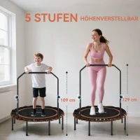 SPORTNOW Fitness-Trampolin mit verstellbarem Handlauf, Sport-Trampolin für drinnen und draußen, Stahl, Kunststoff, Orange(m-4)
