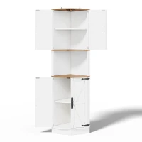 Eckschrank, platzsparend mit 5 Staufächern, Vintage-Küchenschrank, 39,5 x 39,5 x 180 cm, Weiß(m-1)