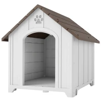 PawHut Caseta para Perros Exterior Casa para Perros Extragrandes de Plástico con 2 Ventanas Base Elevada Estacas Marrón Oscuro(m-11)