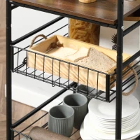 HOMCOM 4-Tier Rolling Kitchen Cart with 2 Baskets, Shelves and Side Hooks, 40 x 38 x 111 cm, walnut(m-11)