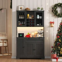 Küchen-Hochschrank mit Vitrine, fünf Türen, eine Schublade, verstellbaren Einlegeböden, 105x40x180 cm, Schwarz(m-4)