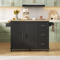 Große mobile Kücheninsel, klappbares Design, multifunktionaler Schrank mit 3 Schubladen, Handtuchhalter, 137 x 43/76 x 92 cm, Schwarz(m-4)