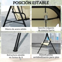 Outsunny Balancín de Jardín Exterior Columpio de 3 Plazas con Toldo Ajustable y Marco de Acero 172x118x153 cm Beige(m-5)