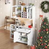 Küchen-Hochschrank mit Vitrine, fünf Türen, eine Schublade, verstellbaren Einlegeböden, 105x40x180 cm, Weiß(m-6)