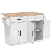 Servierwagen mit klappbarer Tischplatte, 2 Schubladen und Doppeltüren, 136 x 46/71 x 91,5 cm, Weiß+Naturfarbe(m-1)