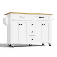 Multifunktionaler Küchenwagen mit ausklappbarer Arbeitsplatte, 140x40/65x89 cm, Weiß+Naturfarbe(m-1)