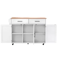 Kücheninsel auf 5 Rädern, ausklappbarer Klapptischplatte, 129x46/71x91,5 cm, Weiß+Naturfarbe(m-7)