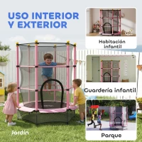 HOMCOM Trampolín para Niños de +3 Años Ø140 cm con Red de Seguridad y Marco de Acero para Interior y Exterior Rosa y Negro(m-9)
