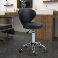 HOMCOM Rolling stool massage stool - 360° swivel work stool - seat adjustable 49-64H cm, ergonomic backrest - chrome metal black synthetic upholstery(m-5)