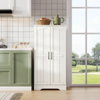 Küchenschrank mit LED-Sensorlicht, großer 2-türiger Aufbewahrungsschrank mit verstellbaren Regalböden & Türablagen, 60×40×120 cm, Weiß(m-4)