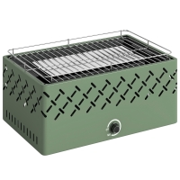 Outsunny Barbacoa de Carbón 45,5x29x21 cm con Ventilador Integrado Temperatura Ajustable y Bandeja de Carbón Verde Claro