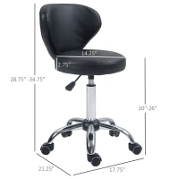 HOMCOM Rolling stool massage stool - 360° swivel work stool - seat adjustable 49-64H cm, ergonomic backrest - chrome metal black synthetic upholstery(m-7)