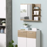 kleankin Bathroom Mirror Cabinet with Shelf - 3 Side Shelves - Wall Mounting Kit Included - Particle Board Light Oak Finish(m-9)