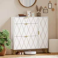 HOMCOM Sapateira Estreita com 2 Compartimentos Abatíveis Armário e Prateleiras Ajustáveis 10-14 Pares de Sapatos 110x25x110,6 cm Branco(m-4)