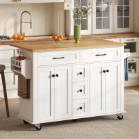 Multifunktionaler Küchenwagen mit ausklappbarer Arbeitsplatte, 140x40/65x89 cm, Weiß+Naturfarbe(m-5)