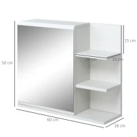 kleankin Bathroom Mirror Cabinet with Shelf 3 Side Shelves Wall Mount Kit Included White Wood Effect(m-3)